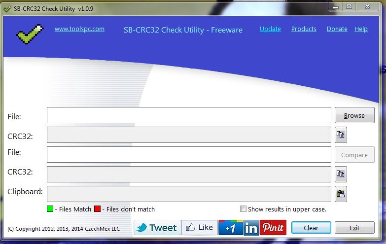 SB-CRC32 Main Screen